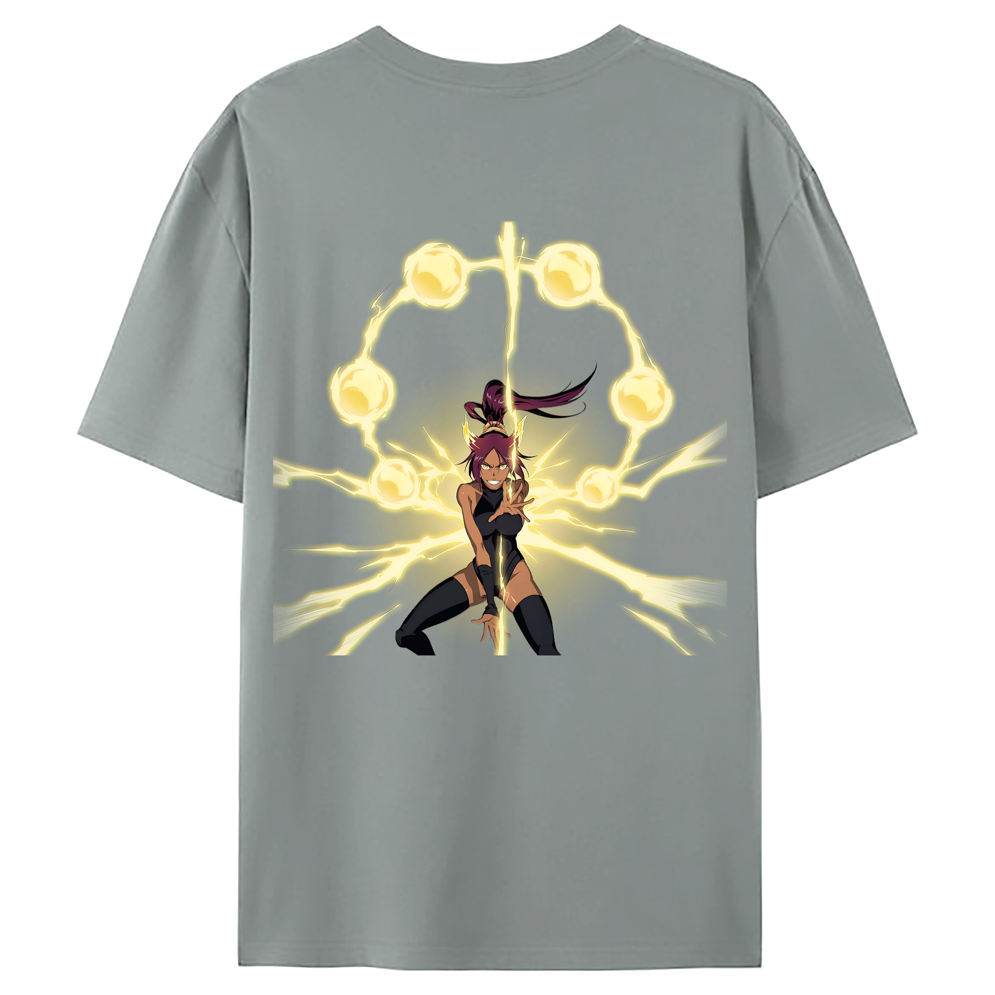 （画像用） ブリーチ 四楓院 夜一（しほういん よるいち） BLEACH Shihouin Yoruichi 綿100％ メンズ半袖Tシャツ（バックプリント） 通気性